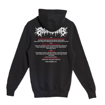 Black hoodie with red and white jagged death-metal style text that reads “Rocklahoma” and “United We Rock” in stacked formation.