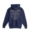 Rocklahoma 2025 band lineup printed on the back of the navy hoodie in gold and tan text, with “Rocklahoma Music Festival” arched across the top.