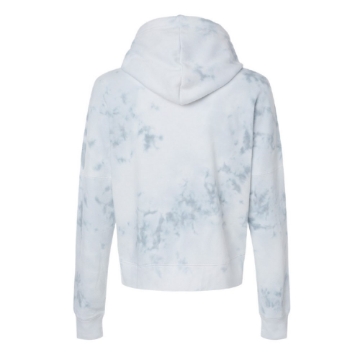 Front view of the Rockstar Pillows Crop Hoodie in white and gray tie-dye with “Rockstar Pillows – Rocklahoma 2025” text.