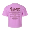 Back of the pink crop tee displaying the full Rocklahoma 2025 festival lineup in dark text.