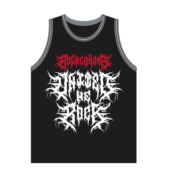 Front of Chaos Court Jersey with death metal-style "Rocklahoma" and "United We Rock" design.