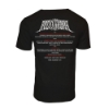 Back of black Rocklahoma 2025 t-shirt displaying the festival lineup in white and red text.