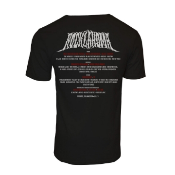 Black Rocklahoma 2025 t-shirt featuring a detailed octopus and skull illustration with red Rocklahoma text above