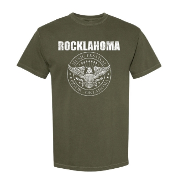 Show your Rocklahoma pride with this bold crest tee, featuring a distressed eagle seal and classic festival lineup.
