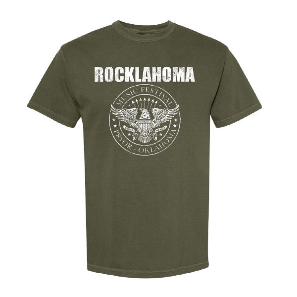 Show your Rocklahoma pride with this bold crest tee, featuring a distressed eagle seal and classic festival lineup.