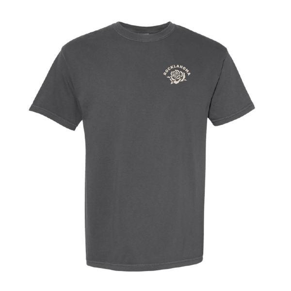 Rocklahoma 2025 Cougar and roses graphic on dark gray short sleeve tee