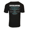 Back of black Rocklahoma tee with band lineup text and bold festival branding