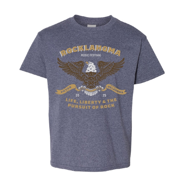 Rocklahoma 2025 Liberty Eagle Youth Tee with life, liberty & the pursuit of rock design